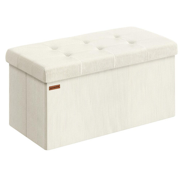Banc de rangement pouf pliable 38 x 76 x 38 cm bout de lit repose-pieds coffre de rangement charge jusqu'à 300 kg pour salon chambre entrée blanc crème 12_0004168