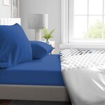 Drap housse 160 x 200 cm + 30 cm bonnet - microfibre - 82 g - Bleu
