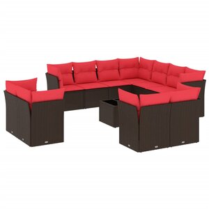 vidaXL Salon de jardin avec coussins 12 Pièces marron résine tressée