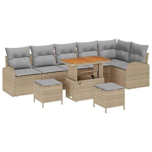 vidaXL Ensemble de canapé de jardin 9 Pièces Beige Poly rotin