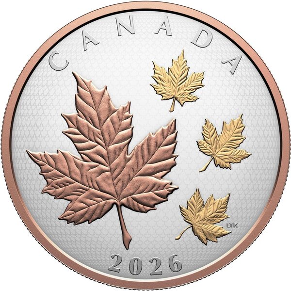 Pièce de monnaie en Argent 50 Dollars g 155.5 (5 oz) Millésime 2026 MAPLE LEAVES IN MOTION