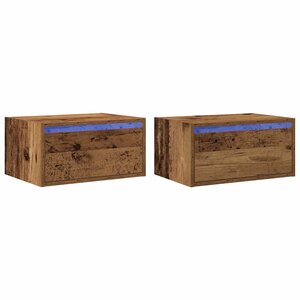 vidaXL Tables de chevet murales avec lumières LED 2 Pièces vieux bois