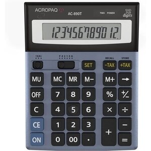 ACROPAQ Calculatrice de bureau- Écran 12 chiffres- Dual Power- 350g- Ecran incliné avec pied arrière- Gris- Pile LR44 incluse