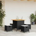 vidaXL Ensemble à manger de jardin coussins 5Pièces noir résine tressée