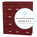 Bloc collectif Leabox  3x4  grade 3  simple face  intérieur  fixation murale  rouge brun ral 3011 finition brillante
