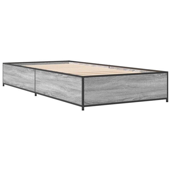 vidaXL Cadre de lit sonoma gris 100x200 cm bois d'ingénierie et métal