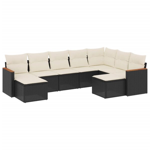 vidaXL Salon de jardin 9 Pièces avec coussins noir résine tressée