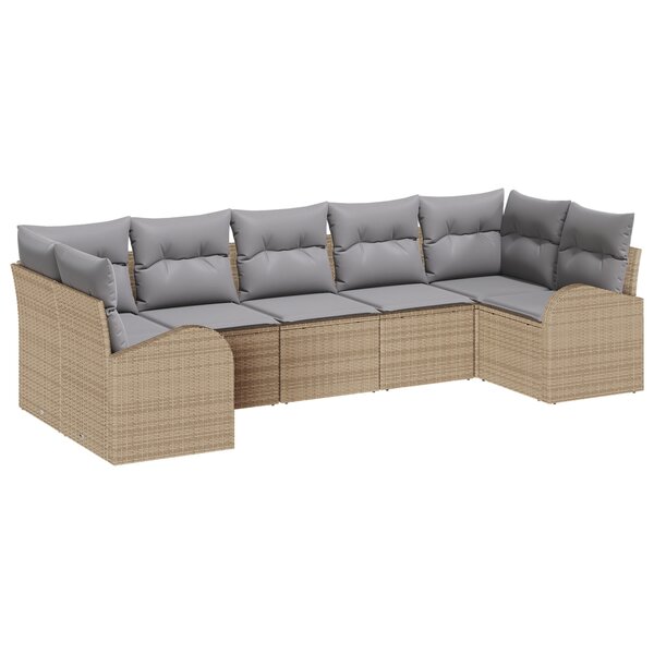 vidaXL Ensemble de canapé de jardin 7 pièces avec coussins en poly rattan beige