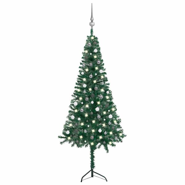 vidaXL Arbre de Noël artificiel d'angle LED et boules Vert 240 cm PVC
