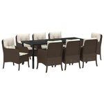 vidaXL Set de salle à manger de jardin 9 pièces avec coussins Marron Poly Rattan
