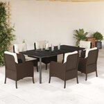 vidaXL Ensemble à manger de jardin et coussins 7 Pièces marron rotin