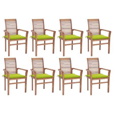 Vidaxl chaises à dîner 8pièces avec coussins vert vif bois de teck solide