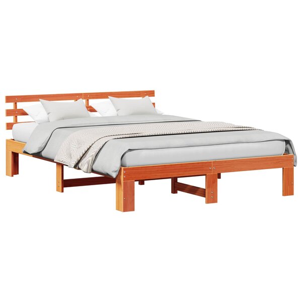 vidaXL Cadre de lit avec tête de lit Brun cire 150 x 200 cm Pin massif