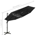 vidaXL Parasol à 4 niveaux avec mât en aluminium Noir 3x3 m