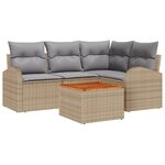 Ensemble de canapé de jardin 5 pièces avec coussins en poly rotin beige et acacia