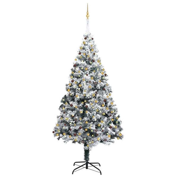 vidaXL Sapin de Noël artificiel LED boules flocons de neige Vert 300cm