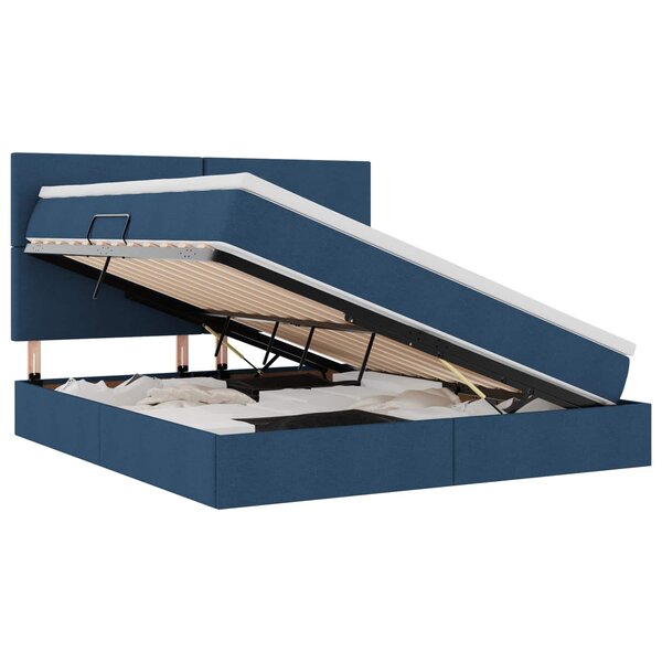 vidaXL Lit avec rangement et matelas Bleu 160 x 200 cm tissu