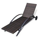 Vidaxl chaise longue avec coussin et roues résine tressée marron
