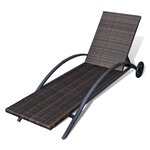 vidaXL Chaise longue avec coussin et roues Résine tressée Marron