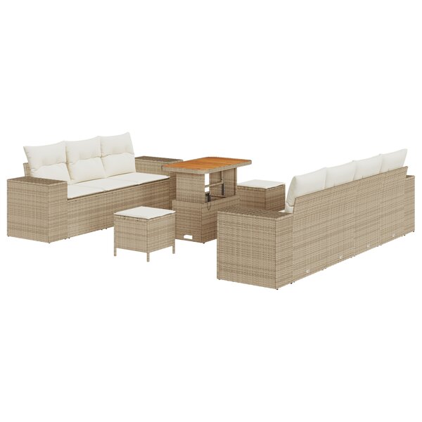 vidaXL Set de canapés de jardin de 10 pièces en poly rotin beige et acacia avec coussins.