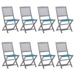 vidaXL Chaises pliables d'extérieur 8 Pièces avec coussins Bois d'acacia