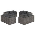 vidaXL Salon de jardin 8 Pièces avec coussins Résine tressée Gris
