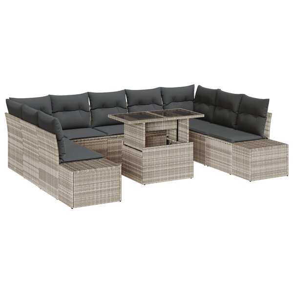 vidaXL Ensemble de jardin 10 pièces avec coussins gris clair en polyrotin