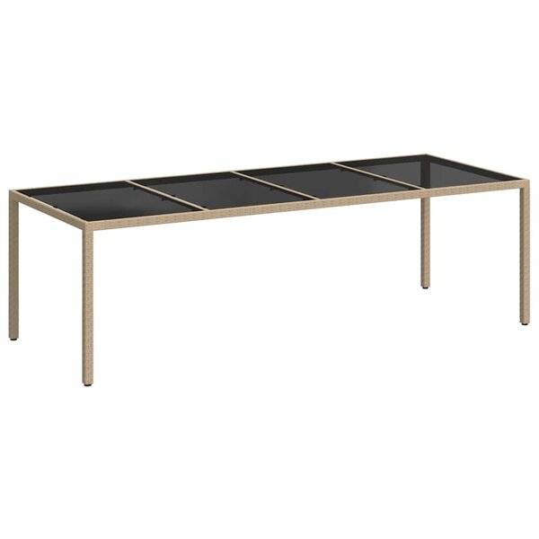 vidaXL Table de jardin Beige 250x100x75 cm Verre trempé et poly rotin