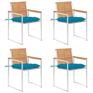 vidaXL Chaises de jardin lot de 4 avec coussins Bois de teck massif