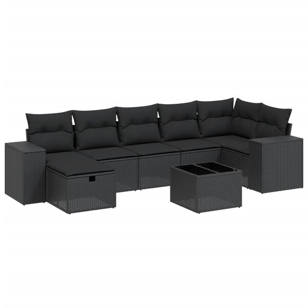 vidaXL Salon de jardin 8 Pièces avec coussins noir résine tressée