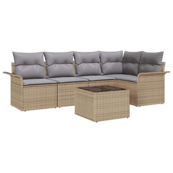 vidaXL Ensemble de canapé de jardin 6 Pièces Beige Poly rotin