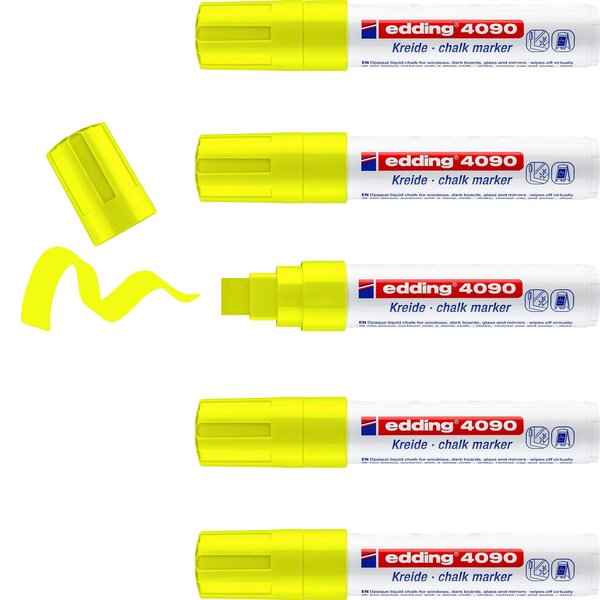 Marqueur Craie Liquide 4090 Jaune fluorescent Pointe Biseautée 4-15 mm x 5 EDDING