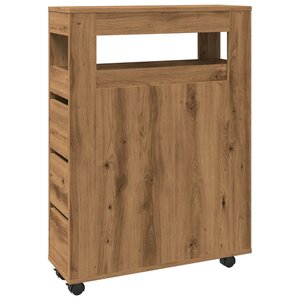 vidaXL Meuble étroit de salle de bain à roulettes chêne artisanal