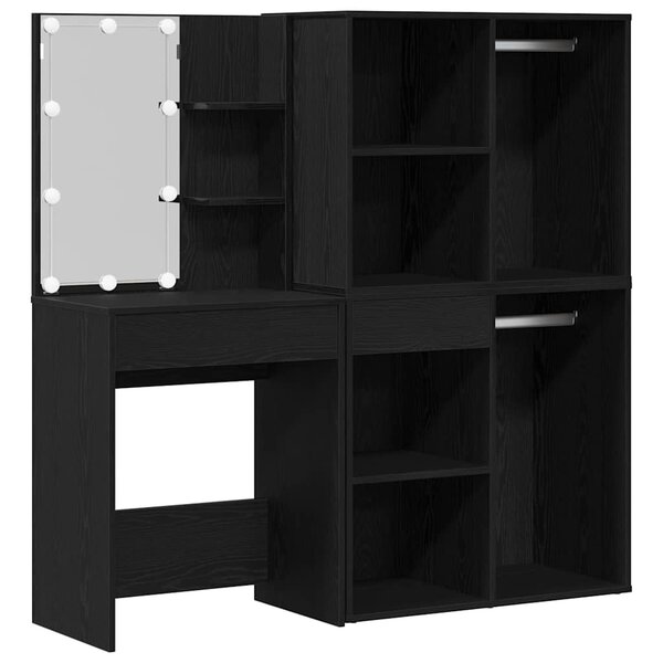vidaXL Table de maquillage LED Chêne noir 140 x 40 x 140 cm