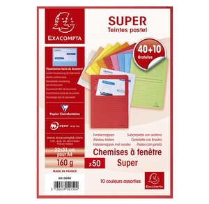 Pack 40+10 chemises à fenêtre Super ass. EXACOMPTA