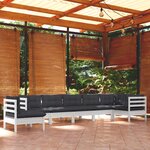 vidaXL Salon de jardin 8 Pièces avec coussins blanc bois de pin solide