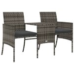 vidaXL Canapé de jardin 2 places avec table et tabourets gris rotin