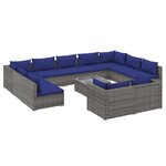 vidaXL Salon de jardin 12 Pièces avec coussins Gris Résine tressée