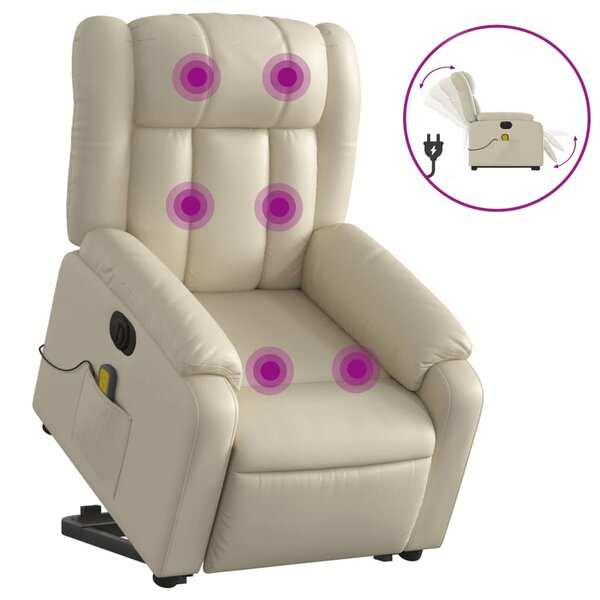 vidaXL Fauteuil inclinable de massage électrique crème similicuir