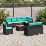 vidaXL Salon de jardin 9 Pièces avec coussins noir résine tressée