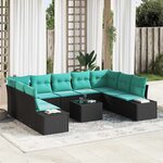 vidaXL Ensemble de canapé de jardin avec coussin 10 Pièces Noir polyrotin