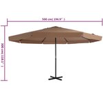 vidaXL Parasol d'extérieur avec poteau en aluminium 500 cm Taupe