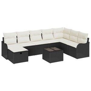 vidaXL Ensemble de Canapés avec coussin 9 Pièces Noir et Crème polyrotin