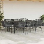 vidaXL Ensemble à manger de jardin coussins 9Pièces noir poly rotin verre