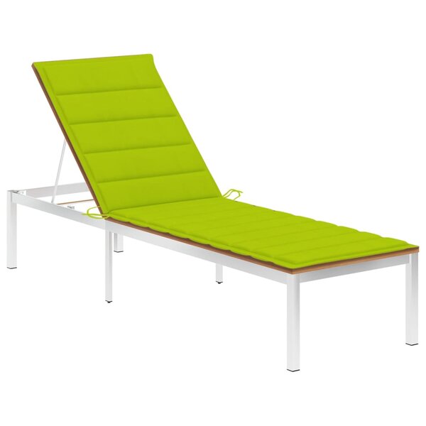 vidaXL Chaise longue avec coussin Bois de teck et acier inoxydable