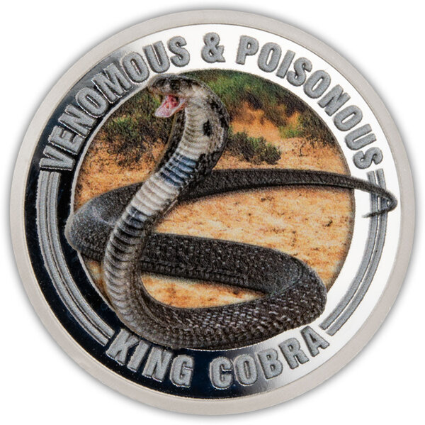 Pièce de monnaie en Argent 1 Dollar g 15.57 (1/2 oz) Millésime 2022 Venomous and Poisonous KING COBRA