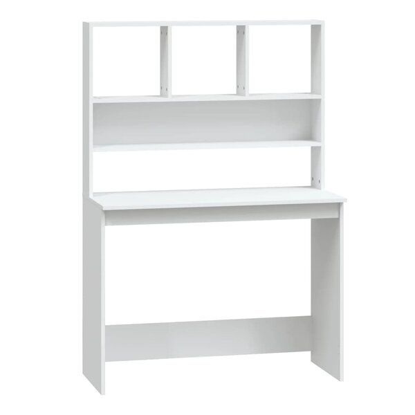 Bureau table poste de travail meuble d'ordinateur informatique étude avec étagères 102 x 45 x 148 cm bois d'ingénierie blanc 02_0023483