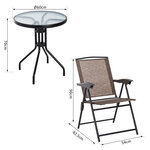 Ensemble de jardin 3 pièces 2 chaises inclinables multi-positions pliables + table ronde verre trempé métal époxy textilène chocolat