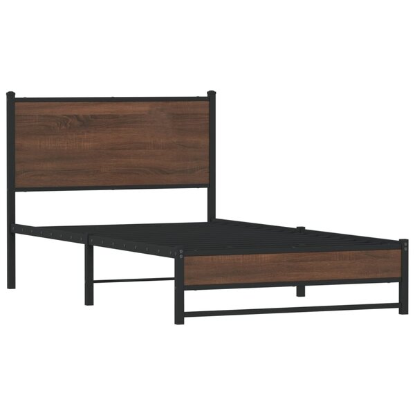 vidaXL Cadre de lit en métal avec tête de lit chêne marron 100x190 cm