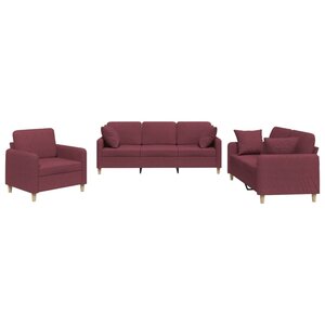 vidaXL Ensemble de canapés 3 Pièces avec coussins rouge bordeaux tissu